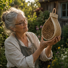 Lade das Bild in den Galerie-Viewer, Wildbienenhotel „Gartenfreund" – Handgeflochten aus Bambus & Hartholz
