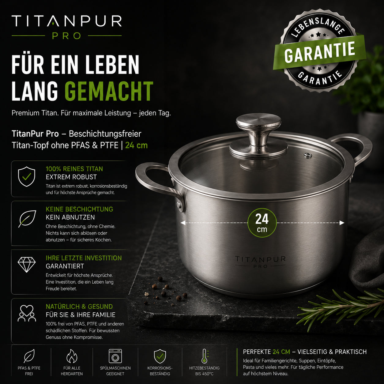 TitanPur Pro – Beschichtungsfreier Titan-Topf ohne PFAS & PTFE