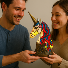Lade das Bild in den Galerie-Viewer, LeuchtEinhorn - handgefertigte Lampe, die Herzen erstrahlen lässt
