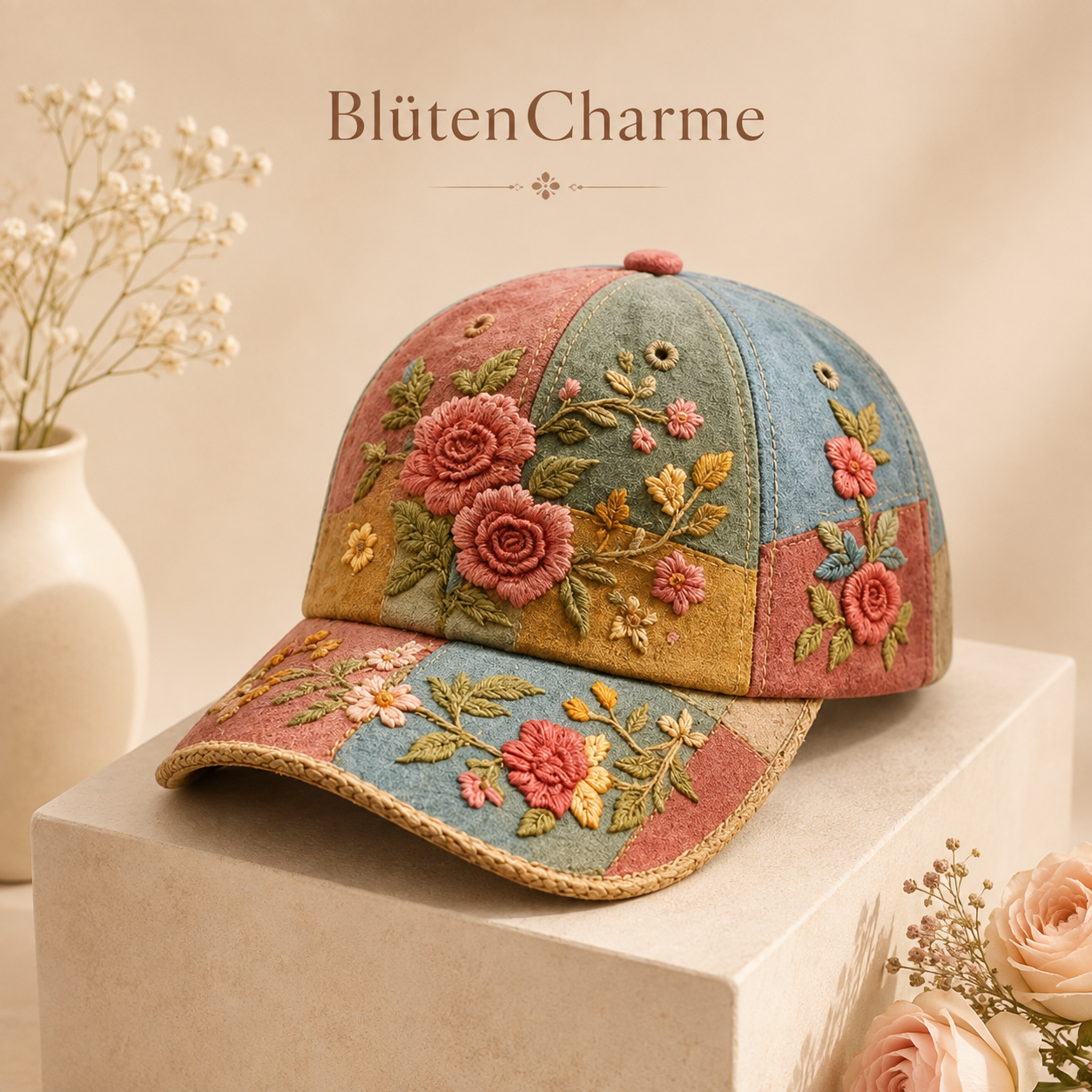 BlütenCharme – Elegante 3D-Blumen-Kappe