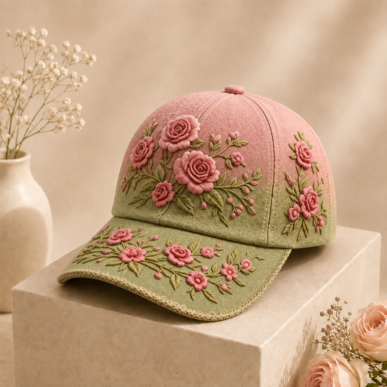 BlütenCharme – Elegante 3D-Blumen-Kappe
