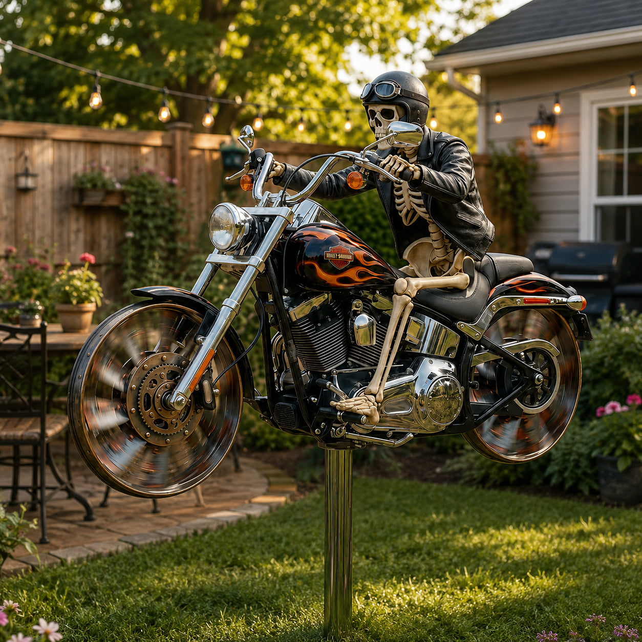 Flammenreiter – Chopper-Windrad aus Edelstahl  Handgemacht  85 cm
