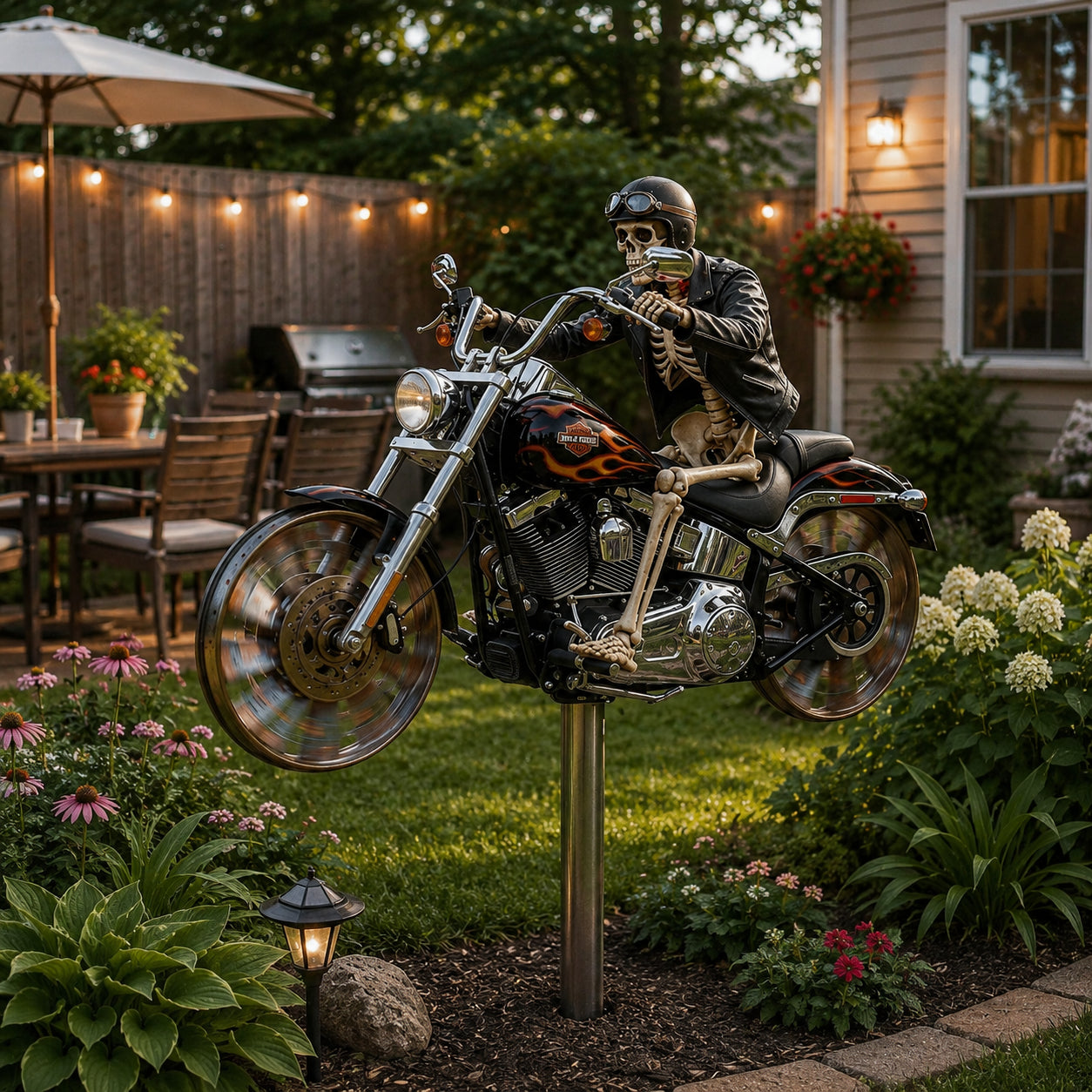 Flammenreiter – Chopper-Windrad aus Edelstahl  Handgemacht  85 cm