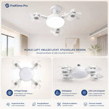 Carica l'immagine nel visualizzatore di Gallery, FreiKlima Pro Klimaventilator 2in1 – 4-Flügel einklappbarer Deckenventilator mit Kühlfunktion, Licht &amp; Fernbedienung

