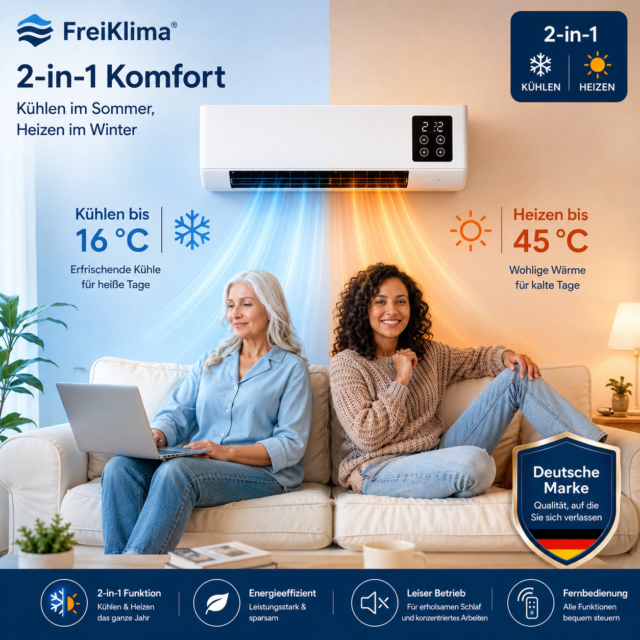 FreiKlima Pro – Tragbare Klimaanlage & Heizung ohne Installation | 2-in-1 | Bis 51 m²