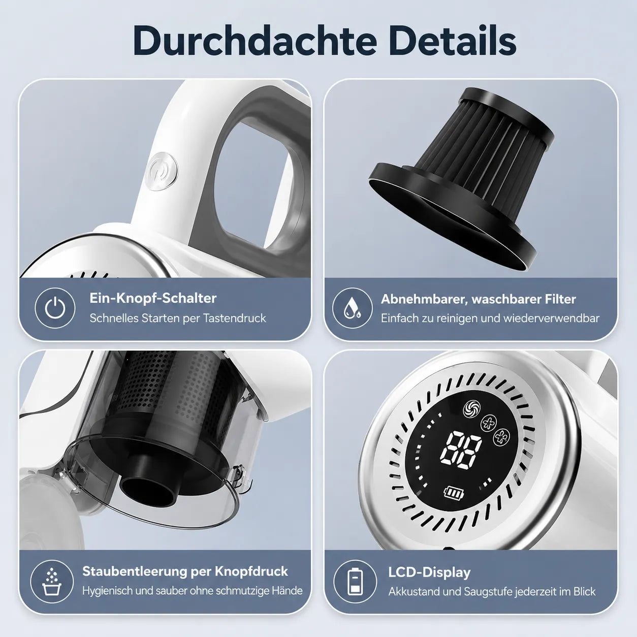 ReinKraft Pro –  Kabelloser 2-in-1 Premium-Akku-Staubsauger starker Zyklon-Saugkraft