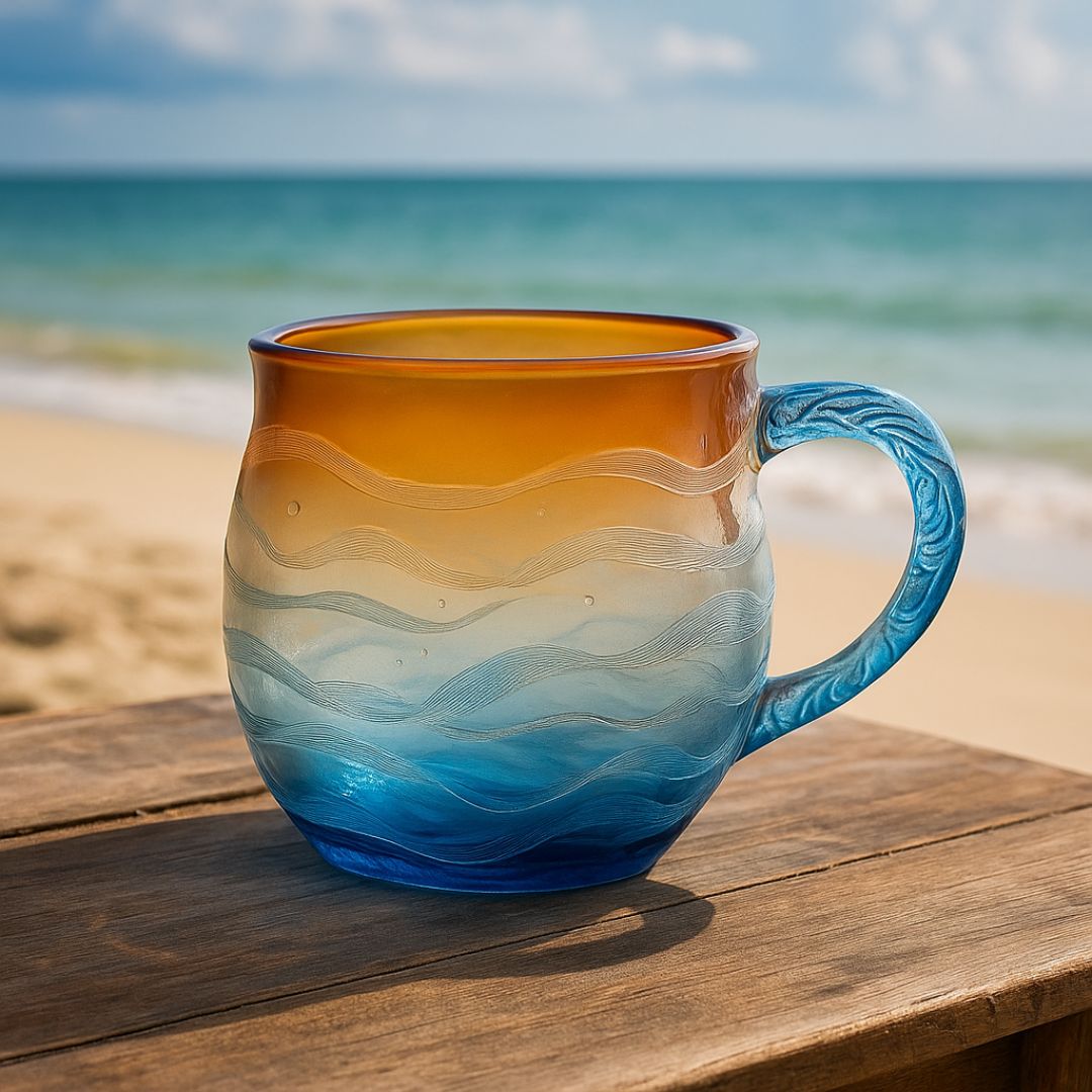 Sonnenkuss – Handgemachte Tasse im Farbspiel des Sonnenuntergangs