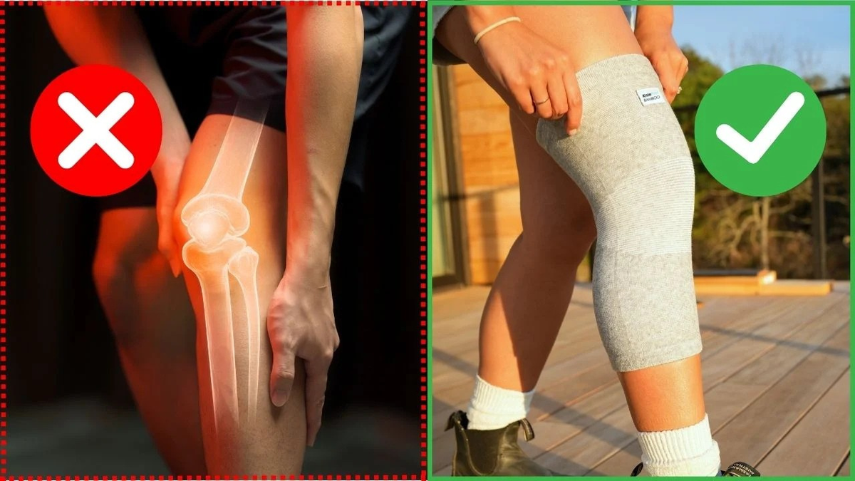 Vorher-Nachher mit Kniebandage